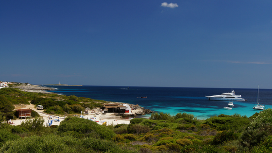 View of Binibeca Beach with boat